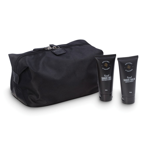 Deer & Crofts Black Ballistick Nylon Leather Accent Travel Set with Shaving Gel, Balm and Soap (Gifts)