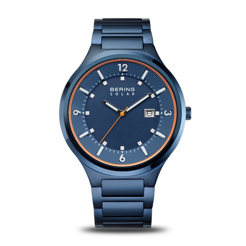 Bering Time - Solar - Mens Polished/Brushed Blue Watch - 14442-797