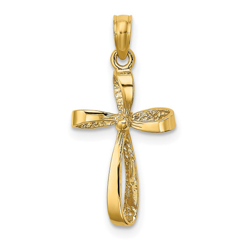 14K Yellow Gold 3-D Engraved Polished Twisted Cross Pendant