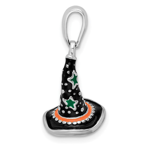 De-Ani Sterling Silver Rhodium-Plated Polished 3D Enameled Witch Hat Pendant