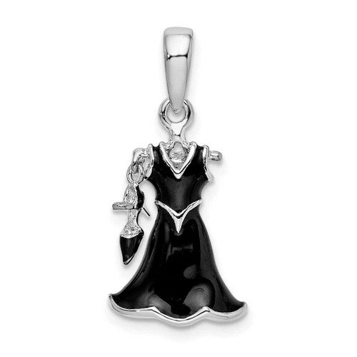 Image of De-Ani Sterling Silver Rhodium-Plated 3D Enameled Black Dress and Shoe Pendant
