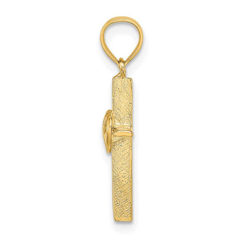 Image of 10K Yellow Gold Polished Double Hearts On Stick Cross Pendant