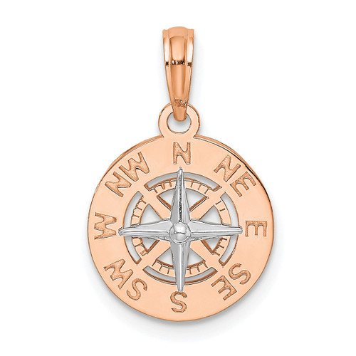 14K Rose and White Gold Mini Nautical Compass Pendant