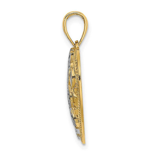 Image of 14K Yellow Gold w/Rhodium Diamond-cut Leaves In Heart Pendant
