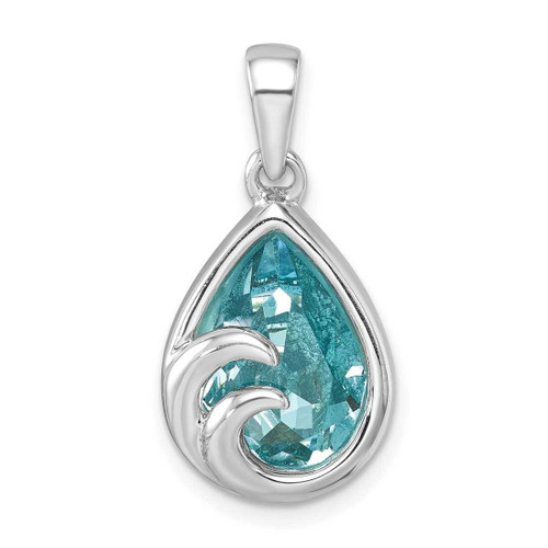 Image of Sterling Silver Rhodium-Plated Polished Crystal Wave Tear Drop Pendant Image of Sterling Silver Rhodium-Plated Polished Crystal Wave Tear Drop Pendant