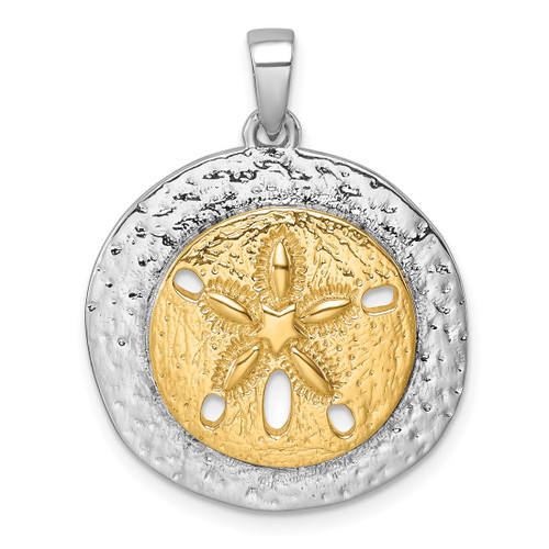 Sterling Silver Rhodium-plated Gold-tone Textured Sand Dollar Pendant