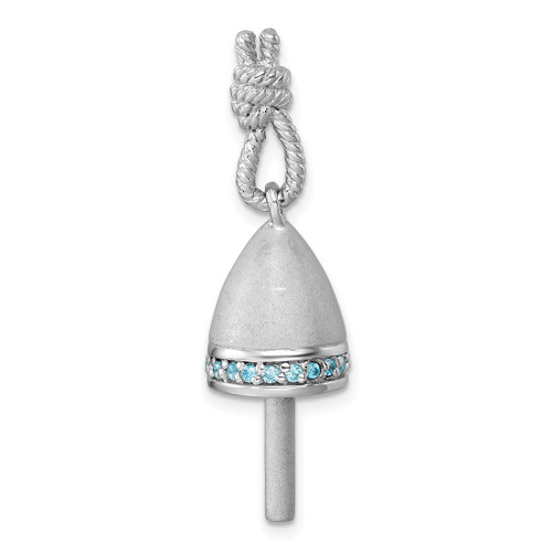 Sterling Silver Rhodium-Plated Brushed Blue CZ Buoy Pendant