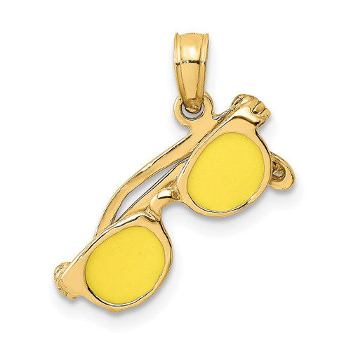 14K Yellow Gold 3D Yellow Enameled Sunglasses Moveable Pendant