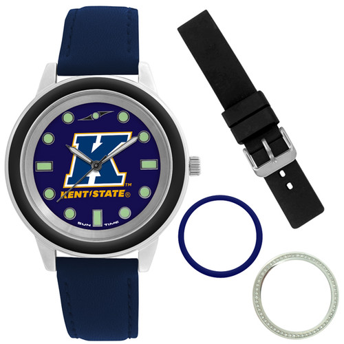 Kent State Golden Flashes Colors Watch Gift Set - Stainless Steel Case with Interchangeable Bezels
