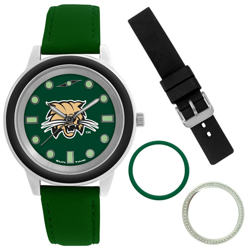 Ohio University Bobcats Colors Watch Gift Set - Stainless Steel Case with Interchangeable Bezels