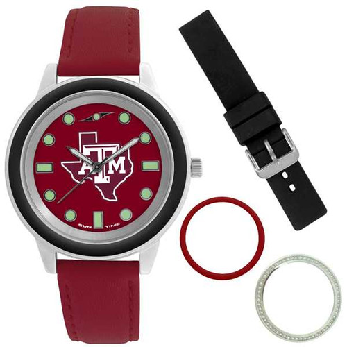 Image of Texas A&M Aggies Colors Watch Gift Set - Stainless Steel Case with Interchangeable Bezels