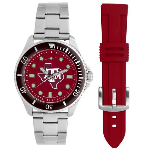 Image of Texas A&M Aggies Men's Contender Watch Gift Set - Stainless Steel Case with 2 Bands