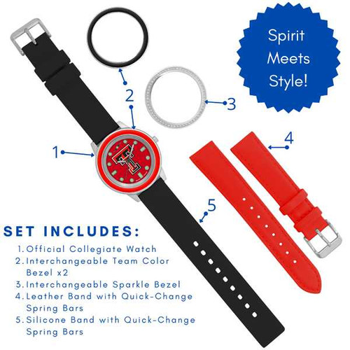 Image of Texas Tech Red Raiders Colors Watch Gift Set - Stainless Steel Case with Interchangeable Bezels