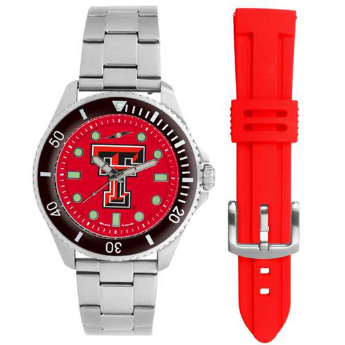 Image of Texas Tech Red Raiders Men's Contender Watch Gift Set - Stainless Steel Case with 2 Bands