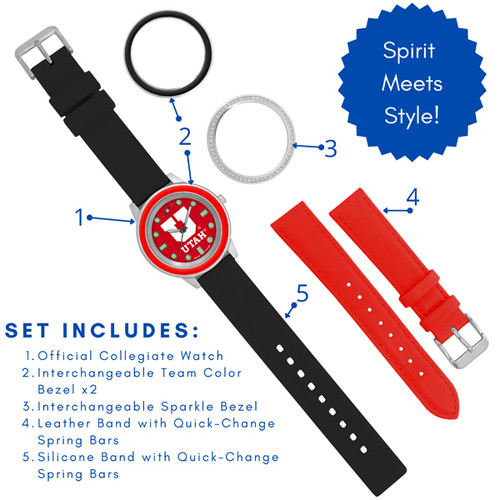 Utah Utes Colors Watch Gift Set - Stainless Steel Case with Interchangeable Bezels