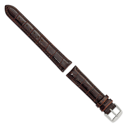 DeBeer 18mm Long Dark Brown Crocodile-Style Grain Chrono Silver-tone Buckle Watch Band