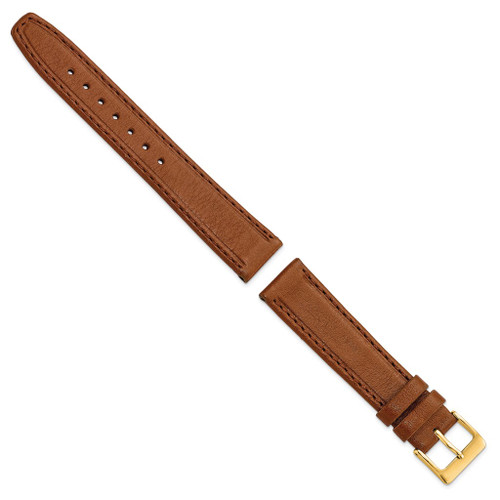 DeBeer 18mm Havana Brown Genuine Calf Leather Gold-tone Buckle  Watch Band