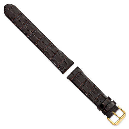 DeBeer 20mm Dark Brown Flat Alligator-Style Grain Leather Gold-tone Buckle Watch Band