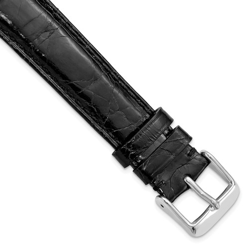 DeBeer 18mm Black Genuine Caiman Silver-tone Buckle Watch Band