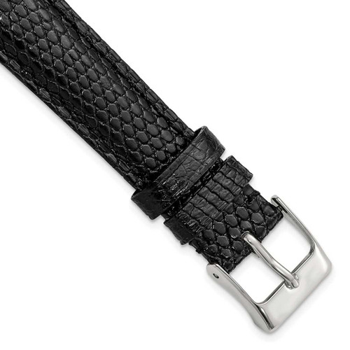 Image of DeBeer 16mm Long Black Genuine Lizard Silver-tone Buckle Watch Band