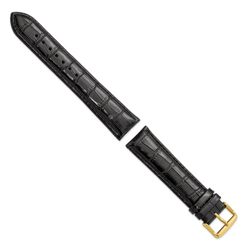 DeBeer 19mm Long Black Crocodile-Style Chrono Gold-tone Buckle Watch Band