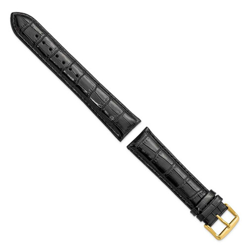 Image of DeBeer 20mm Long Black Crocodile-Style Chrono Gold-tone Buckle Watch Band