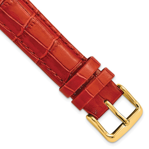 DeBeer 18mm Red Crocodile-Style Grain Chrono Gold-tone Buckle Watch Band
