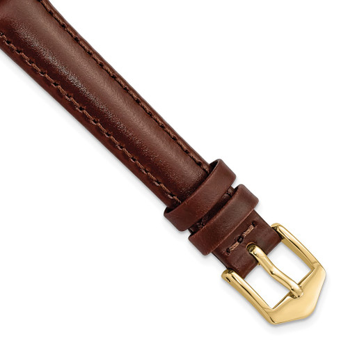 Gilden 12mm Brown Oilskin Leather w/Gold-tone Buckle Watch Band
