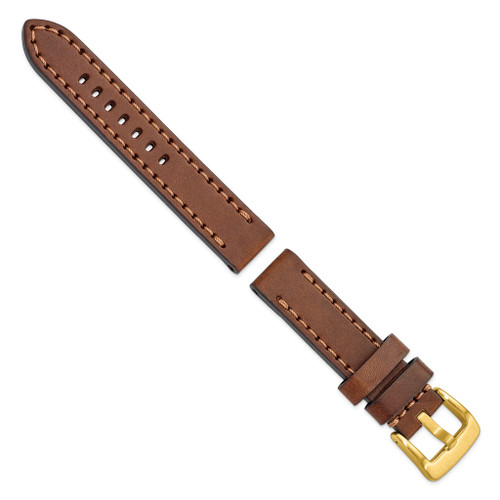 Gilden 20mm Brown w/Stitch Sport Calfskin w/IP-plated Buckle Watch Band