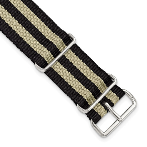 DeBeer 20mm Black w/Beige Stripes Military G10 Nylon Silver-tone Buckle Watch Band