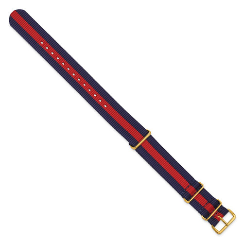 DeBeer 18mm Navy w/Red Stripe Military G10 Nylon Gold-tone Buckle Watch Band