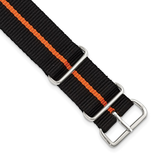 DeBeer 20mm Black w/Orange Stripe Military G10 Nylon Silver-tone Buckle Watch Band