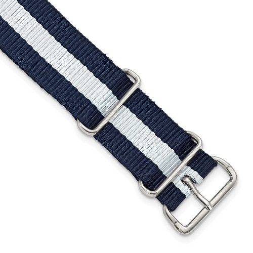 DeBeer 20mm Navy w/White Stripe Military G10 Nylon Silver-tone Buckle Watch Band