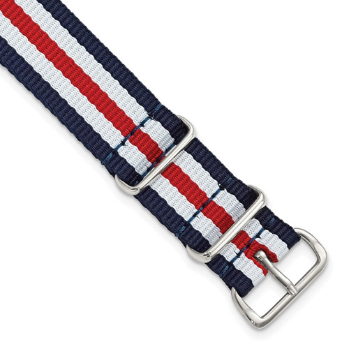 DeBeer 18mm Navy, Red, White Stripe Military G10 Nylon Silver-tone Buckle Watch Band
