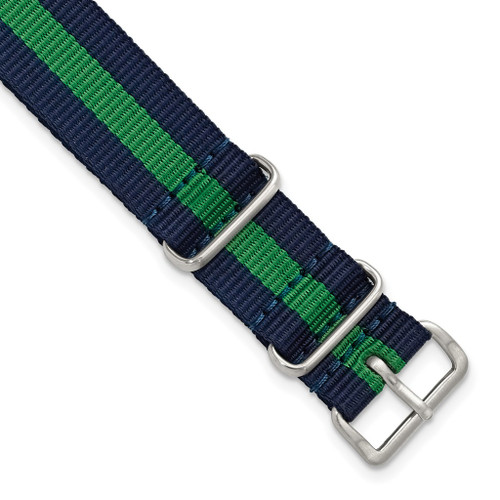 DeBeer 20mm Navy w/Green Stripe Military G10 Nylon Silver-tone Buckle Watch Band