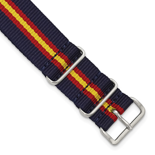 DeBeer 20mm Navy, Red, Yellow Military G10 Nylon Silver-tone Buckle Watch Band