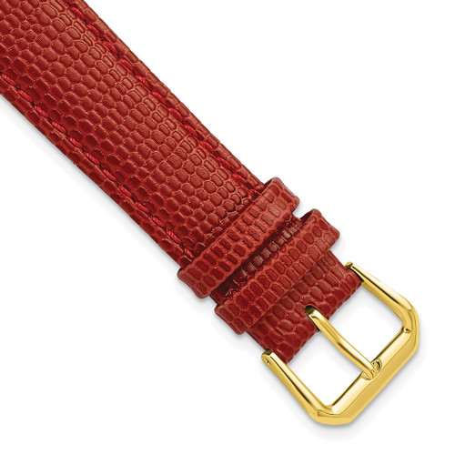 DeBeer 18mm Lizard-Style Grain Red Gold-tone Buckle Watch Band