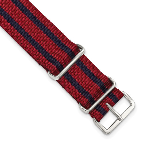 DeBeer 20mm Red w/Navy Stripe Military G10 Nylon Silver-tone Buckle Watch Band