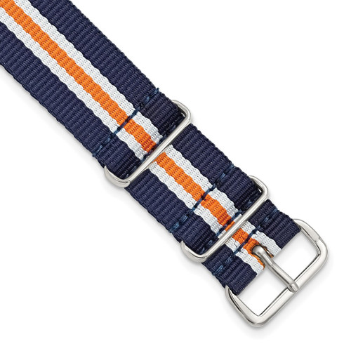 DeBeer 18mm Navy, Orange, White Military G10 Nylon Silver-tone Buckle Watch Band