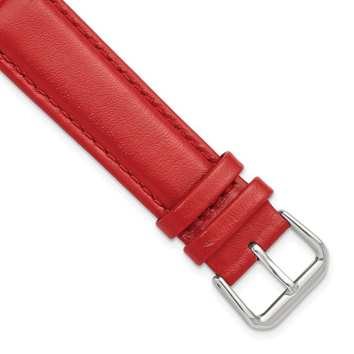 DeBeer 16mm Red Smooth Leather Silver-tone Buckle Watch Band