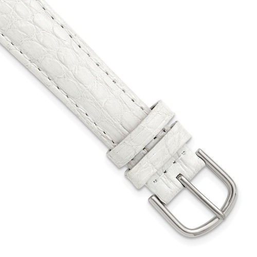 DeBeer 16mm White Genuine Caiman Silver-tone Buckle Watch Band