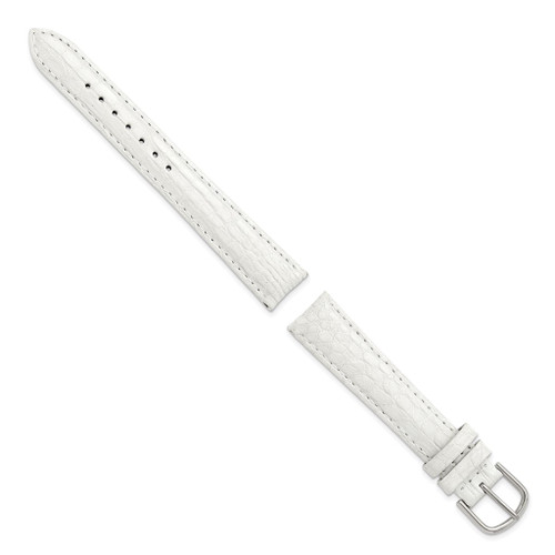 DeBeer 18mm Short White Genuine Caiman Silver-tone Buckle Watch Band
