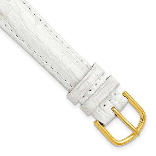 DeBeer 12mm White Genuine Caiman Gold-tone Buckle Watch Band