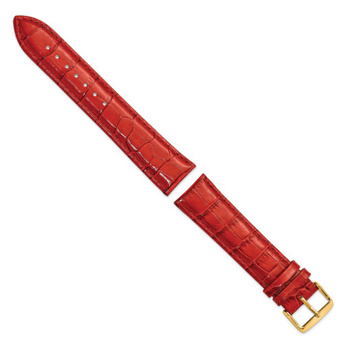 DeBeer 22mm Long Red Crocodile-Style Grain Chrono Gold-tone Buckle Watch Band