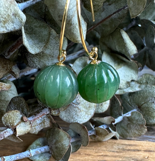 25mm Natural Untreated Canadian Nephrite Jade Earrings on Gold-Plated Sterling Silver Hooks