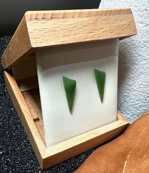 Natural Untreated 21mm Triangle Shaped Nephrite Jade Earrings w/ Sterling Silver Posts