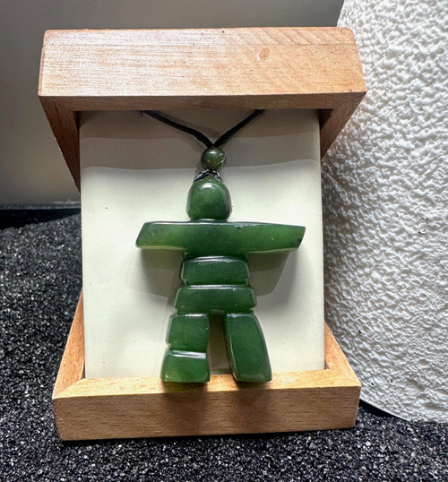 40mm Natural Untreated Nephrite Jade Inukshuk Pendant on Cord