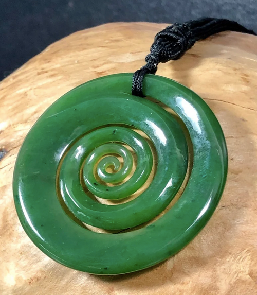53mm Genuine Natural Nephrite Jade Spiral Pendant on Cord