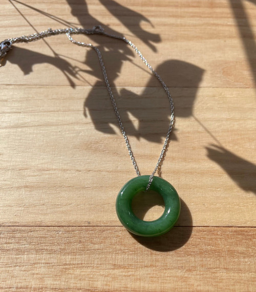 25mm Natural Untreated Bright Green Nephrite Jade Donut Pendant