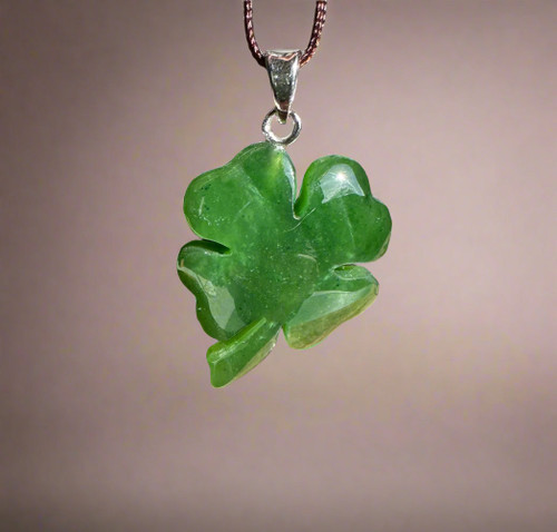 Natural Untreated 33mm Nephrite Jade Shamrock Pendant